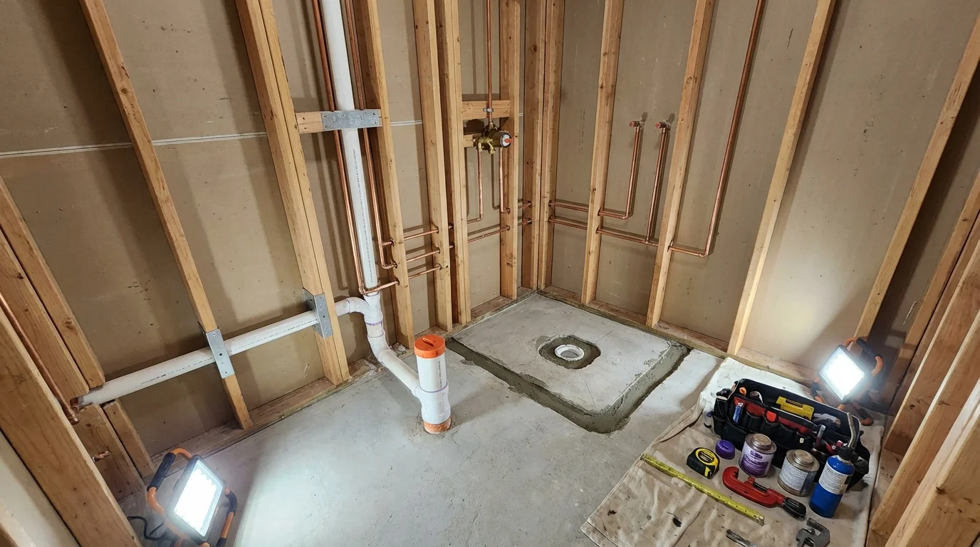Bathroom rough-in plumbing during remodel by Johns Plumbing LLC in David City