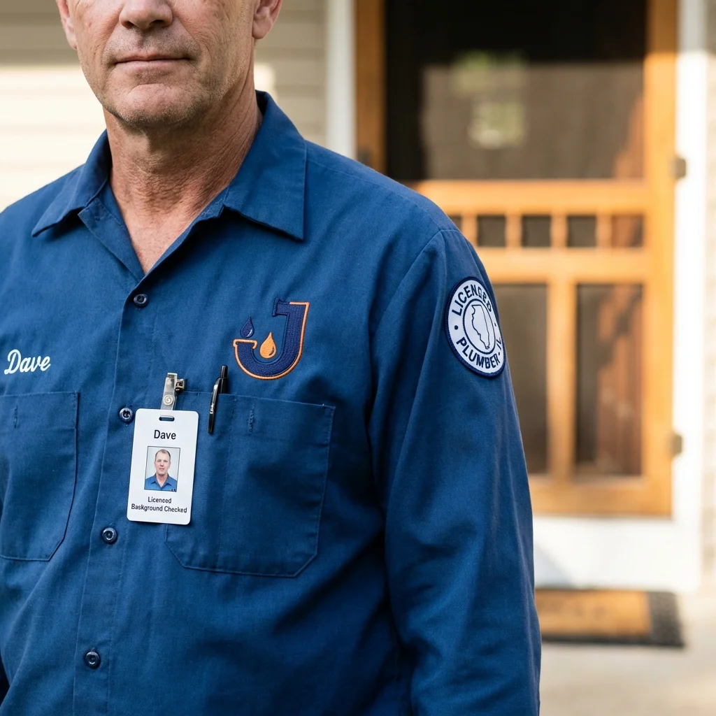 Licensed plumber showing ID badge in David City, NE
