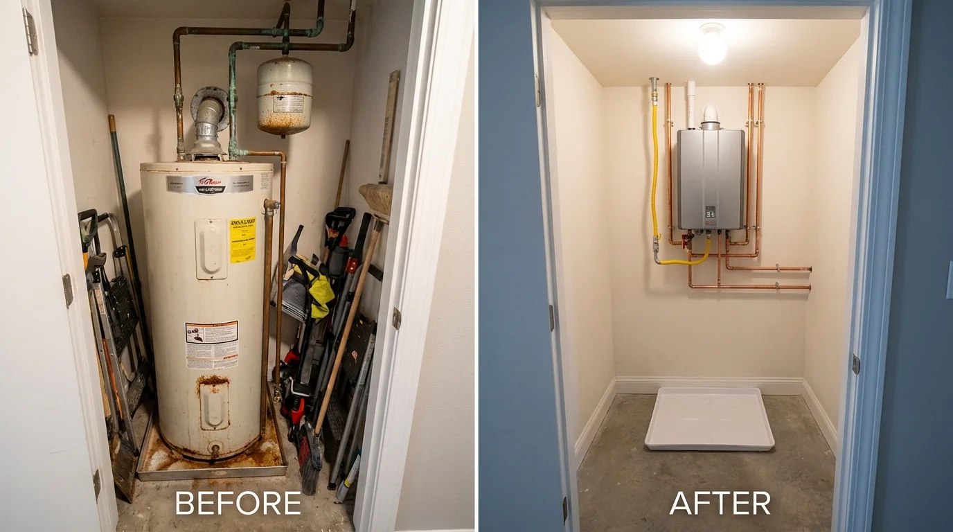 Tank water heater versus wall-mounted tankless unit comparison for David City, NE homeowners