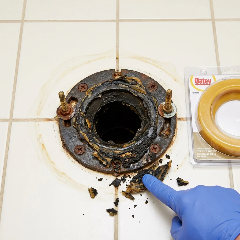 Failed wax ring showing water seepage at the base of a toilet in a David City, NE home